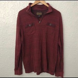 Lucky Brand Mens 1/4 Zip Thermal Mock Neck Pullover Sweater Size XL Maroon Red
